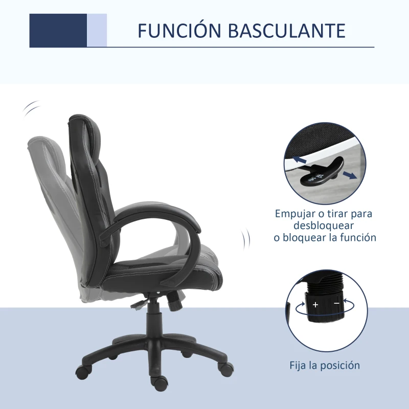 HOMCOM Silla de Oficina Silla Estudio con Función Basculante Altura Ajustable y Respaldo Alto Tapizado en Cuero PU y Malla Transpirable 71x61x108-118 cm Negro