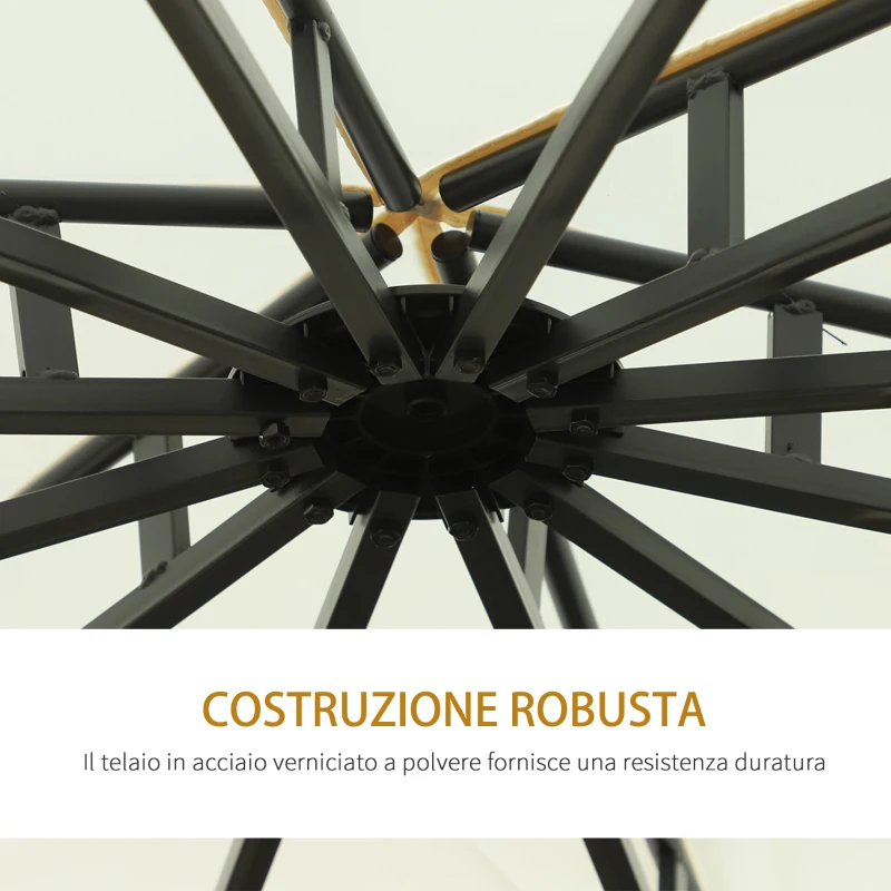 Outsunny Gazebo da Giardino Rotondo con Doppio Tettuccio, Cinghie e Tende, Ø3.5x2.8m, Bianco