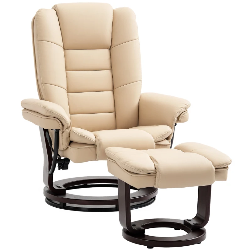 HOMCOM Faux Leather 135° Reclining Chair and Footstool - Beige