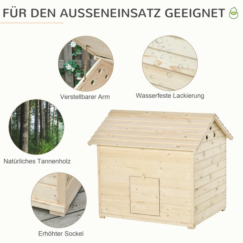 PawHut Entenstall Entenhaus mit zu öffnenden Kippdach Geflügelstall Hühnerstall Hühnerhaus mit erhöhten Boden und Rampe an der Vordertür Tannenholz Natur 100 x 82,5 x 91 cm