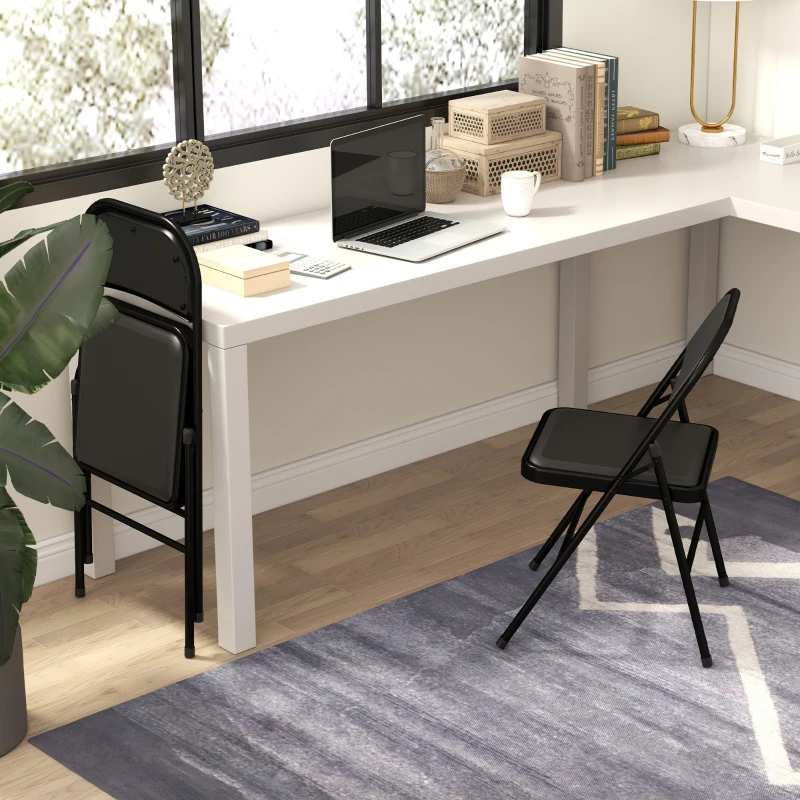 HOMCOM Lot de 2 chaises pliantes chaises de salle à manger portables cadre en acier dim. 45l x 46P x 78H cm noir