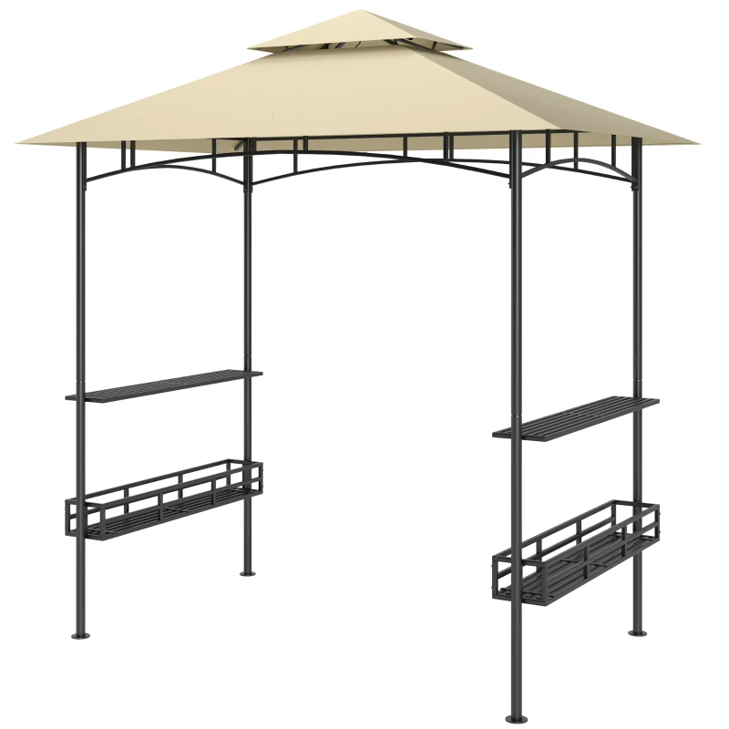 Outsunny 8' x 5' Grill Gazebo Canopy, Double Tiered Outdoor BBQ Gazebo Shelter with 2 Side Shelves, Storage Baskets, Hook for Garden, Patio, Barbecue, Picnic, Beige