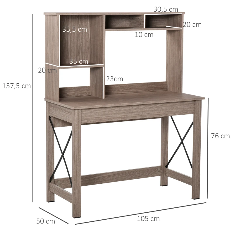 HOMCOM Schreibtisch mit 4 kleine Bücherregal aus Spanplatte platzsparend und geeignet für Schlafzimmer Büro Natur 105 x 50 x 137,5 cm
