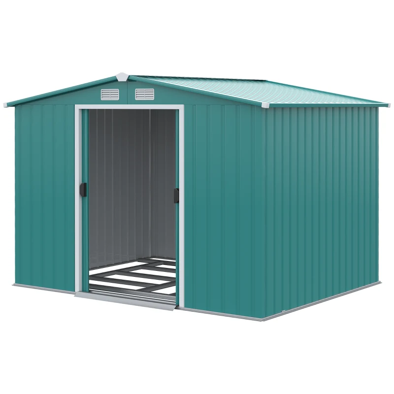Outsunny Casetta da Giardino Porta Utensili in Lamiera di Acciaio con Porte Scorrevoli, 260x206x179 cm, Verde