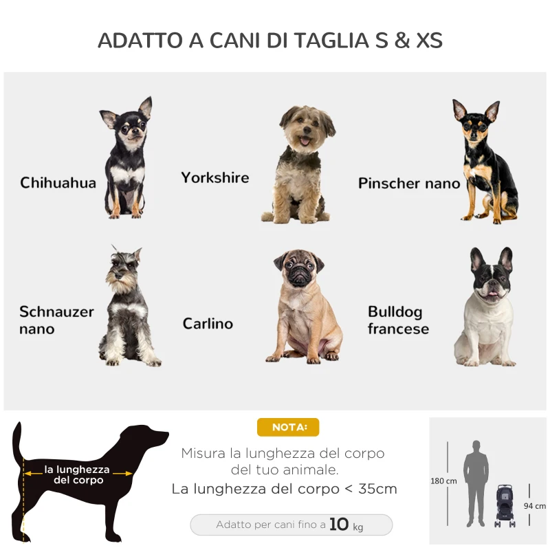 PawHut Passeggino per Cani Piccoli Pieghevole, Carrozzina per Cani con Ruote con Freni, Portabicchieri, Cestino Portaoggetti, 3 Finestre e Ruote Anteriori a 360°, per Animali Domestici 10 kg, Nero