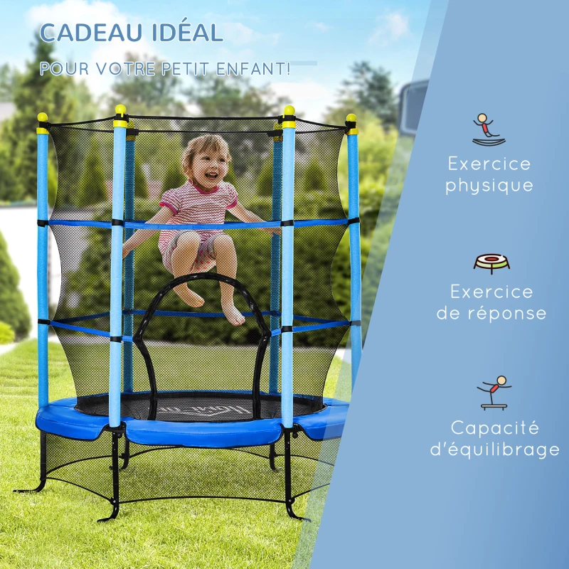 HOMCOM Trampoline Enfant Ø 1,63 × 1,63H m Filet de sécurité Porte zipée Couvre-Ressorts 6 poteaux rembourrés Inclus bleu