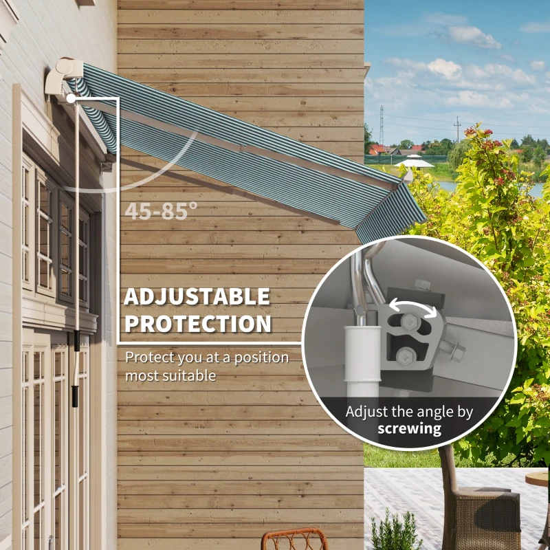 Outsunny Window Awning Canopy Garden Outdoor Shelter Patio Sun Shade Party Event UV Blocker Light Weight Aluminium Frame w/Hand Crank (3 x 2.5m, White/Green Stripe)
