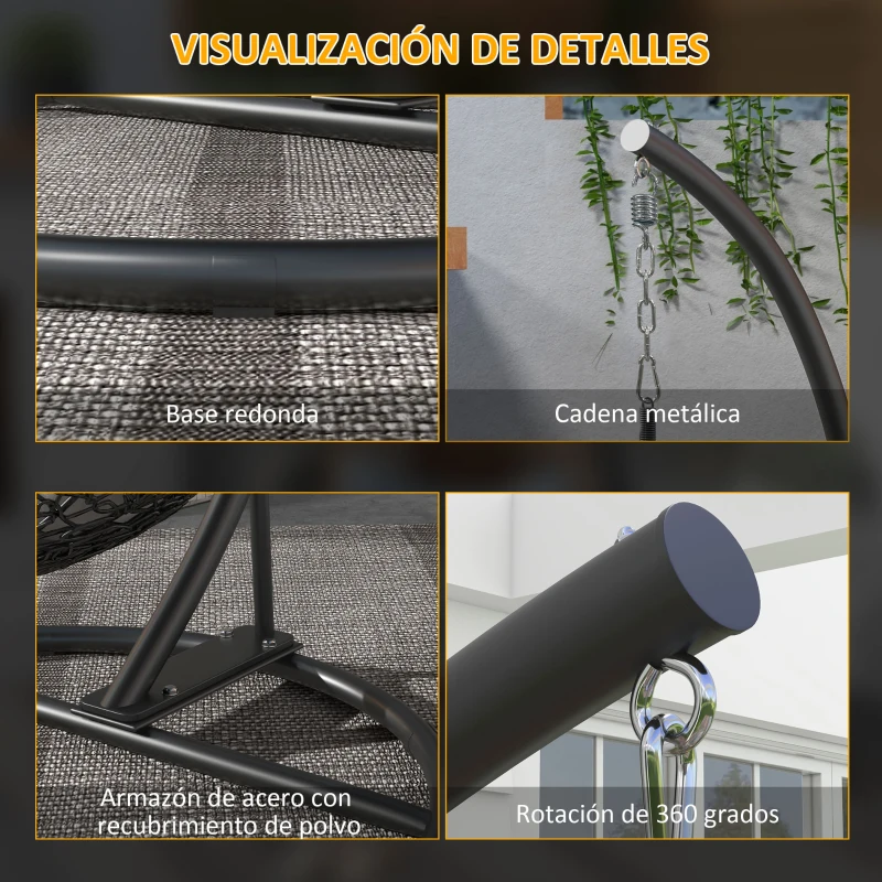 Outsunny Soporte para Silla Colgante con Base Estable Marco de Silla de Metal Soporte para Silla Columpio Ø102x195 cm Negro