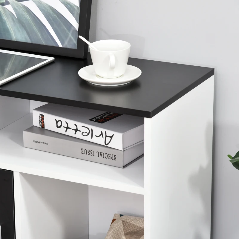 Support d'imprimante Organiseur Bureau Caisson Placard + 2 tiroirs + niches + Grand Plateau Panneaux Particules (Noir)