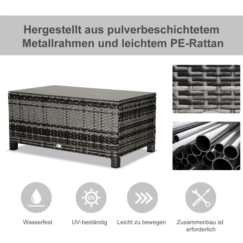Outsunny Garten Beistelltisch Couchtisch Gartentisch Balkontisch Polyrattan Grau 85 x 50 x 39 cm