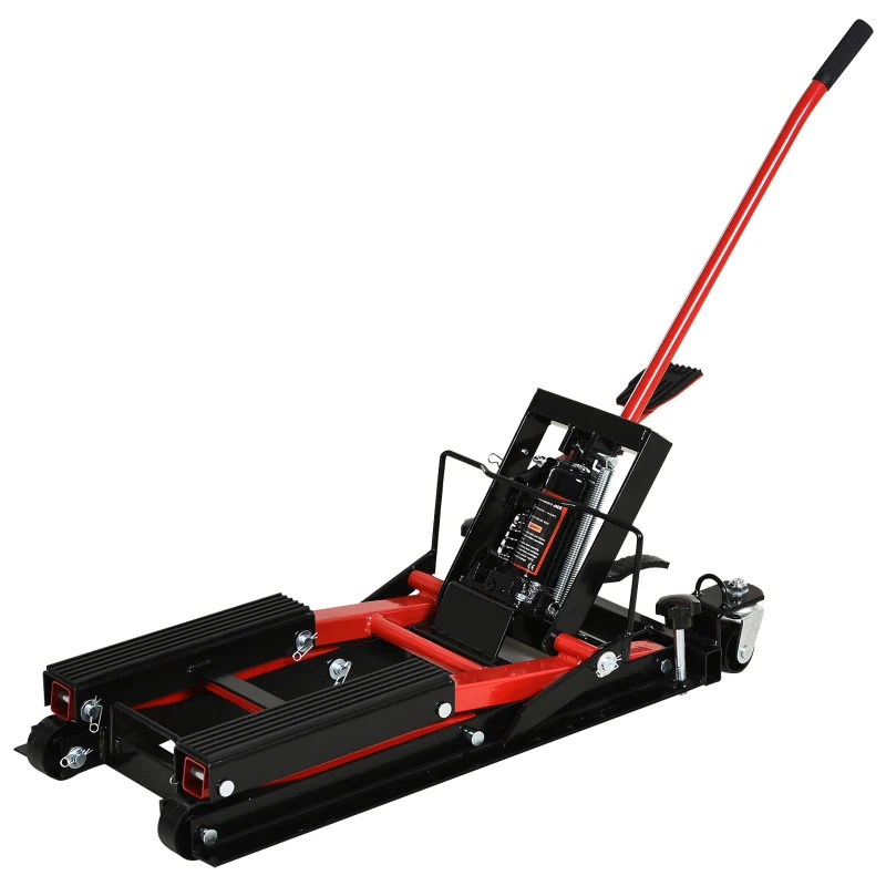 DURHAND Gato Hidráulico de Motocicletas Soporte 680 kg Elevador ATV para Garaje Pista Altura Ajustable 24-36 cm con Plataforma Almohadilla Antideslizante de Alta Resistencia 110x36x67 cm Negro y Rojo