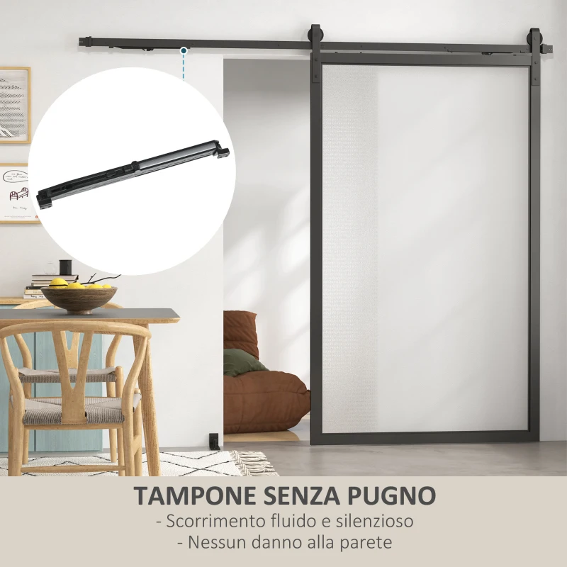 HOMCOM Kit Porta Scorrevole 90kg max Salvaspazio in Acciaio al Carbonio con Accessori 244x0.5x4 cm, Nero