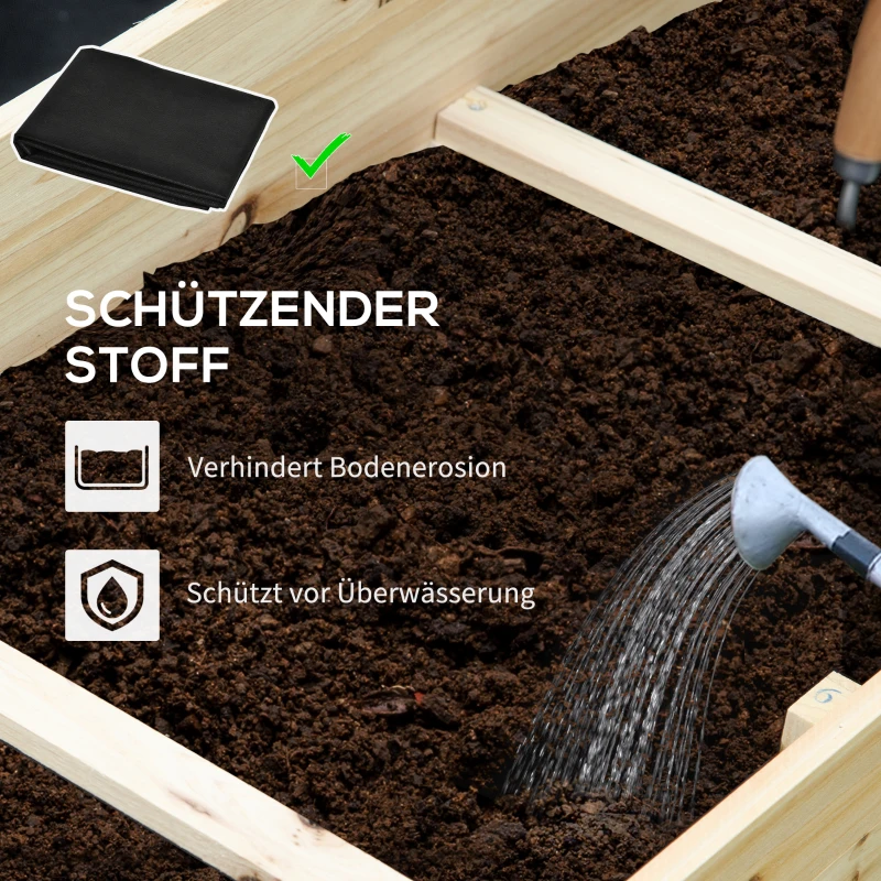 Outsunny Wysoki Grząd, 3 poziomy, Wyłożenie z Filcu, Malowane Drewno Naturalne, 117 x 100 x 54 cm