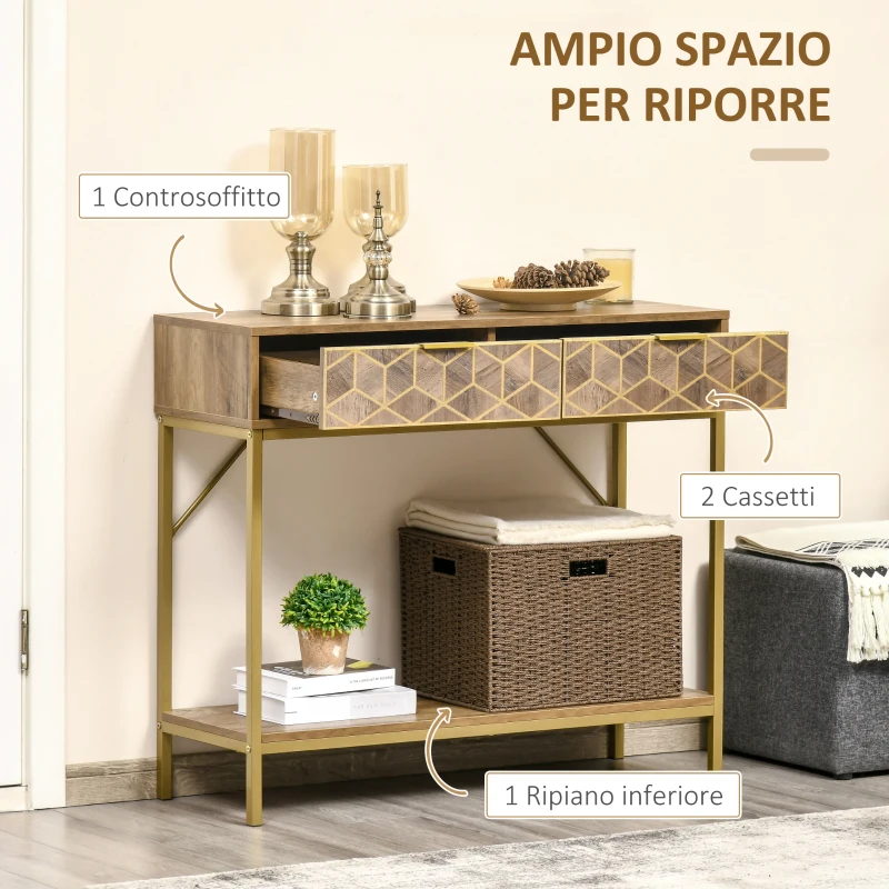 HOMCOM Mobile Consolle da Ingresso con 2 Cassetti e Ripiano in Legno, 99x35x86cm