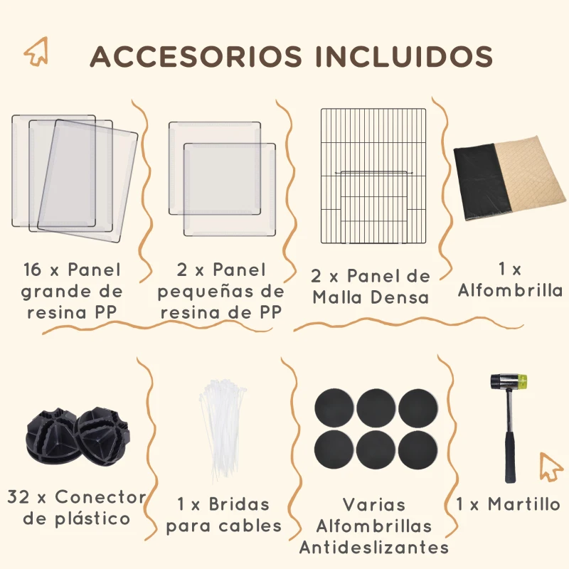 PawHut Valla para Mascotas DIY con 20 Paneles y Tapete Parque para Animales Pequeños para Cobayas Conejos 175x70x45 cm Blanco