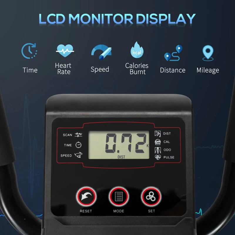 HOMCOM Elliptical Cross Trainer, Home Cardio Workout Machine with Eight Level Magnetic Resistance, LCD Monitor, Heart Rate Sensor, Two Wheels