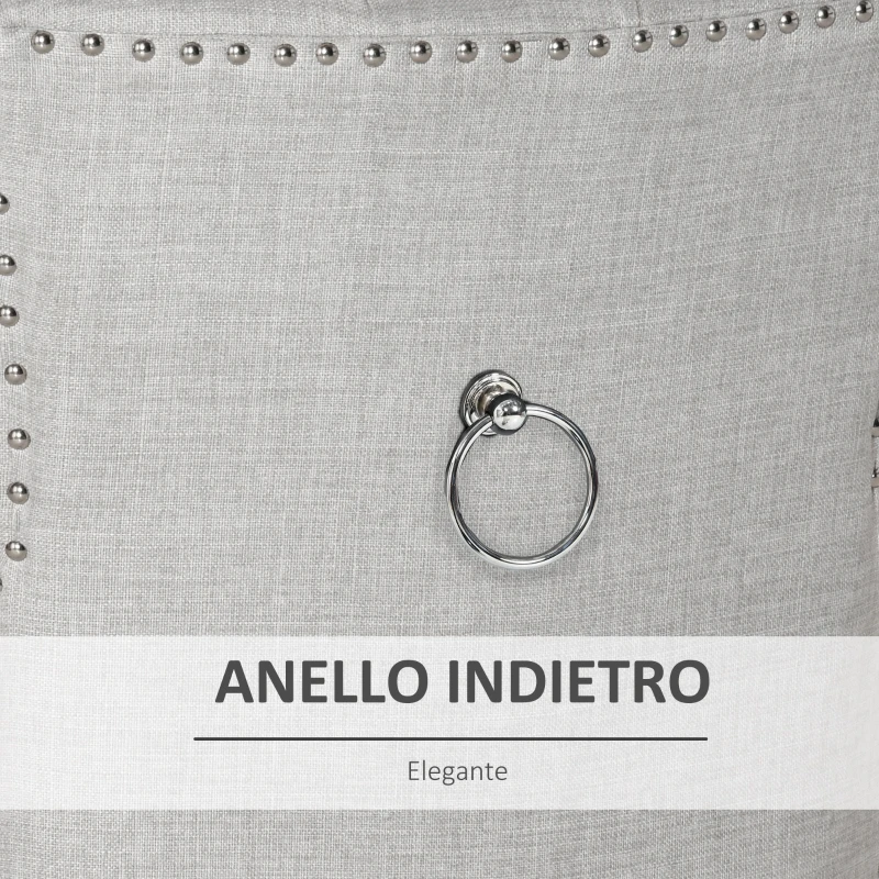 HOMCOM Sedia da Pranzo con Rivestimento in Lino e Gambe in Legno Schienale Alto Trapuntato Anello un Dietro Schienale Grigio Chiaro 56x61x92cm