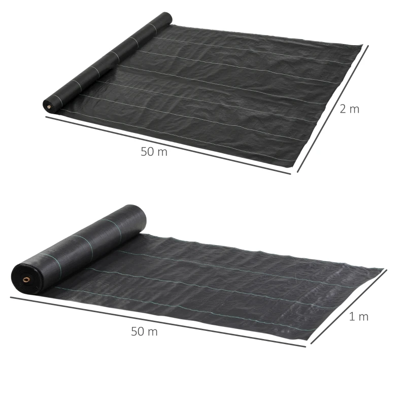 Outsunny Malla Geotextil 2x50 m Malla de Jardín contra Malas Hierbas 130 g/m² Rollo de Malla Antimaleza Negro