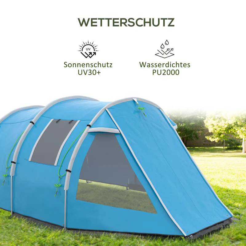 Outsunny Campingzelt Trekkingzelt Zelt, wetterbeständig, 2 Räume,  475 x 264  cm Breite x 172, Blau