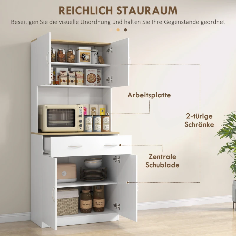 HOMCOM Küchenschrank Küchenbuffet Hochschrank, 1 Schublade, 1 Regal, 80 cm x 40 cm x 180 cm, Weiß