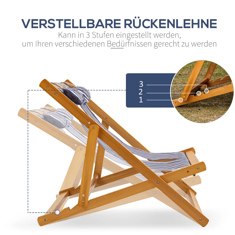 Outsunny Sonnenliege Doppelliege aus Holz Gartenliege Zweisitzer 3-stufig verstellbare Rückenlehne klappbar Loungemöbel Strand Pool bunt 108 x 105 x 85 cm