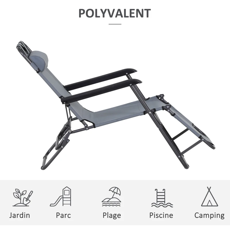 Outsunny Lot de 2 Chaises Longue inclinable transat Bain de Soleil fauteuil relax jardin 2 en 1 Pliant têtière Amovible
