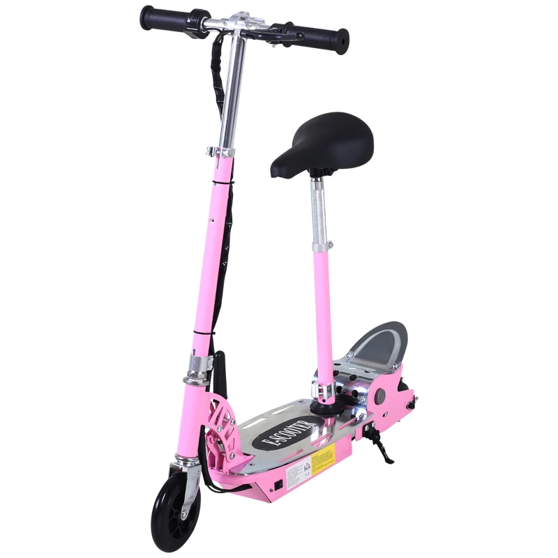 HOMCOM Monopattino Elettrico Pieghevole con Sella, 2 Ruote e Manubrio Regolabile, Bambini 7-12 Anni, 75x37x98cm, Rosa