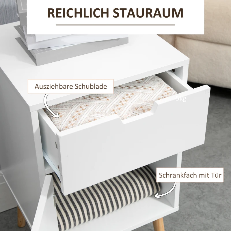 HOMCOM Nachttisch Nachtkommode mit Schublade und Schrankfach Beistelltisch Nachtschrank Sofatisch MDF Natur+Weiß 40 x 40 x 71 cm