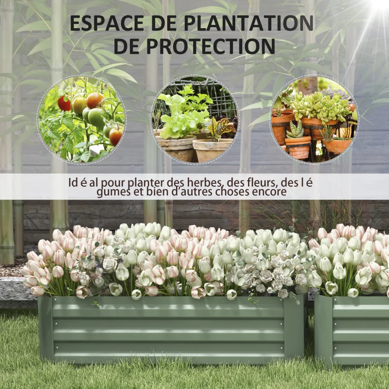 Outsunny Lot de 2 carré potager de jardin dim. 100L x 50l x 30H cm - tôle d'acier ondulée vert(m-4)
