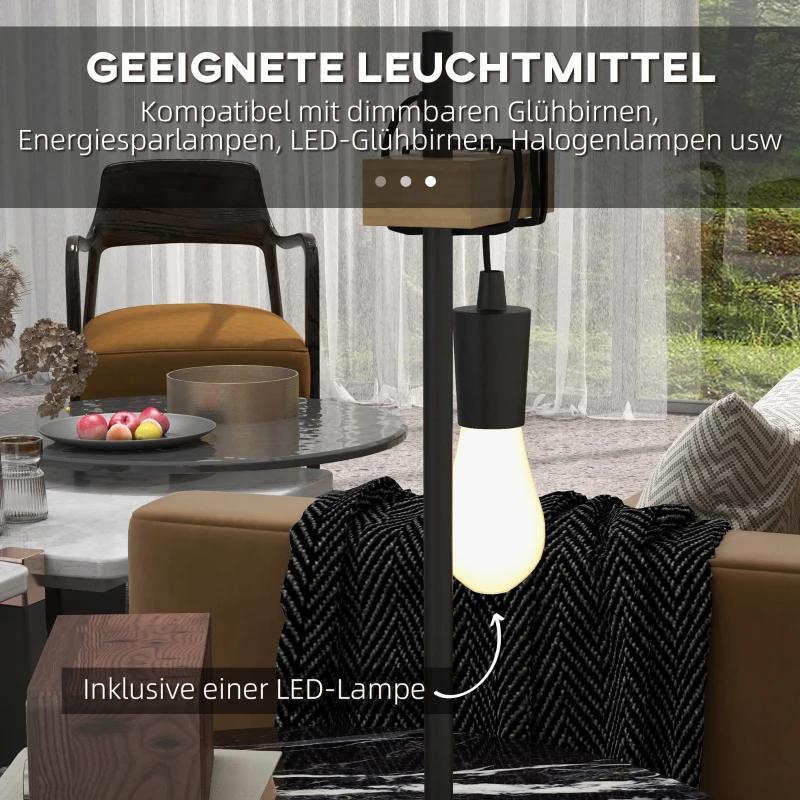 HOMCOM Tischlampe, Industrial Stil, inkl. LED, Metallrahmen, höhenverstellbar, schwarz+Holz