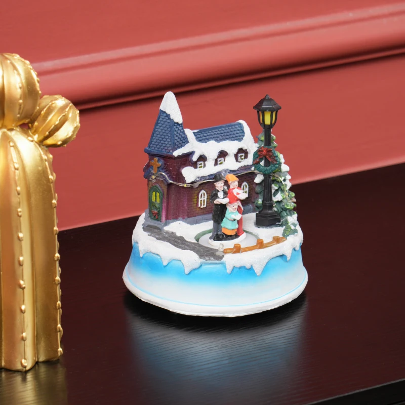 HOMCOM Pueblo Navideño con Luces LED Coro Giratorio Música para Decoración Navidad en Salón Dormitorio Multicolor