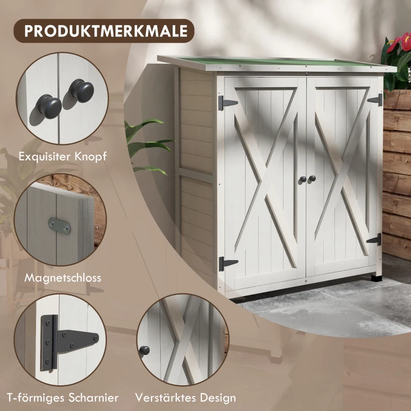 Outsunny Geräteschrank aus Holz mit 2 Türen, Geräteschuppen mit Asphaltdach, 110 x 55 x 117 cm, Hellgrau(m-5)