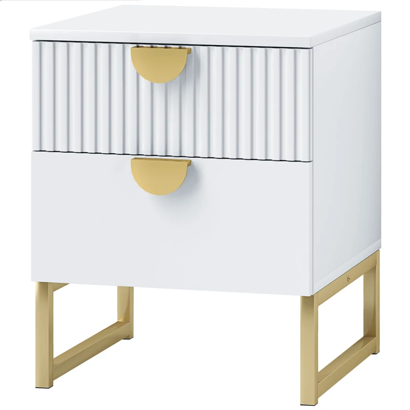 HOMCOM Elegant Two-Drawer Bedside Table - White