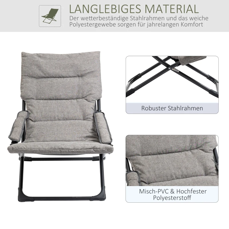 Outsunny Gartenstuhl aus Metall Klappstuhl mit Auflage abnehmbar wetterfest klappbar Campingstuhl Liegestuhl 120kg Belastbarkeit Sitzmöbel für Garten Terrasse Balkon 66B x 94T x 79H cm Grau