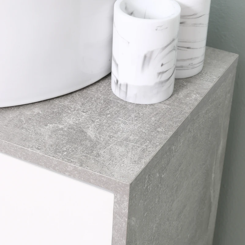 kleankin Meuble salle de bain meuble sous vasque sur pied placard 2 portes avec 2 étagères 60 x 30 x 68 cm gris blanc