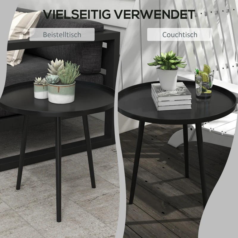 Outsunny Outdoor Beistelltisch, Gartentisch, runder Terrassentisch, Stahl, Ф40 x 50Hcm, Schwarz