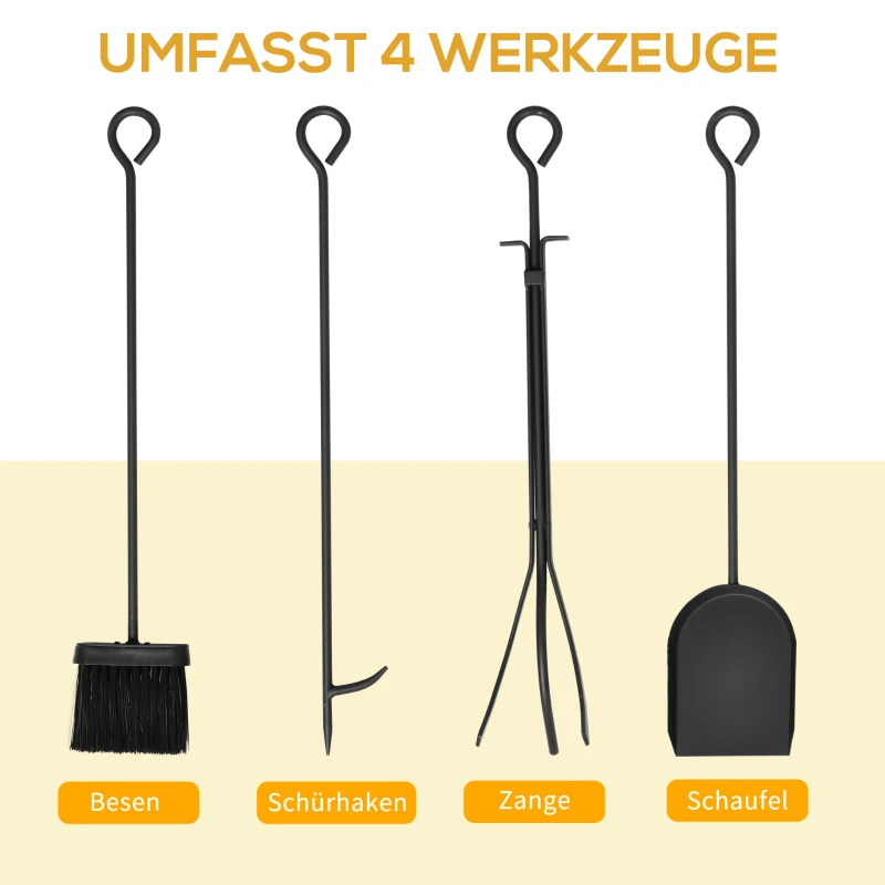 HOMCOM Kaminholzregal für innen Stahl 46 x 30 x 70cm Brennholzregal mit 4 Kaminwerkzeug Haken Kaminbesteck Set Kaminholzständer für Kamin Ofen Feuerholzregal Kaminholzhalter für Feuerholz, Schwarz