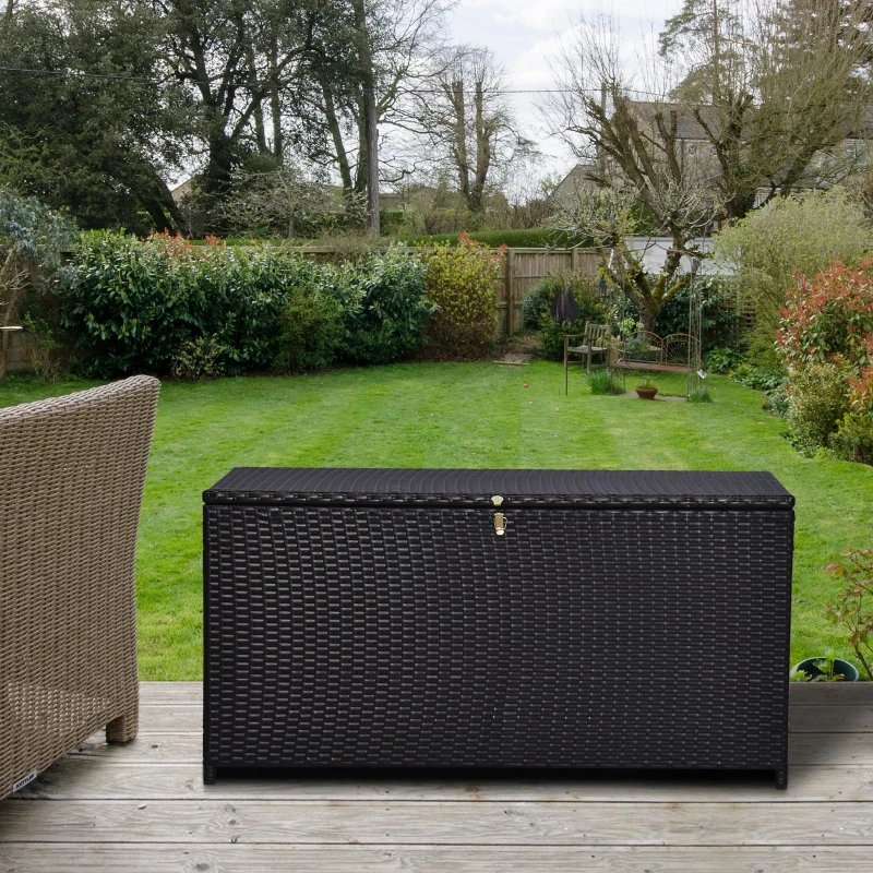 Outsunny Coffre malle de rangement 118L x 54l x 59H cm résine tressée imitation rotin café foncé