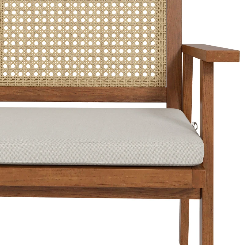 Outsunny Salon de jardin 4 pièces, 2 fauteuils, 1 canapé, 1 table basse, coussins - Style bohème - bois acacia et résine tressée