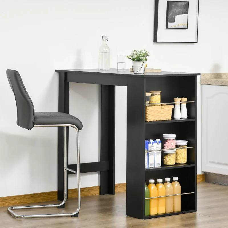 HOMCOM Table de bar table haute de cuisine mange-debout comptoir - dim. 112L x 57l x 106H cm - 3 étagères - noir