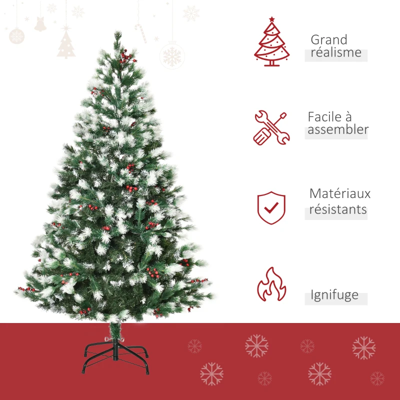 HOMCOM Sapin de Noël Artificiel Branches enneigées Ø 75 x 150H cm 554 Branches épines Imitation Nordmann Grand réalisme 41 Houx