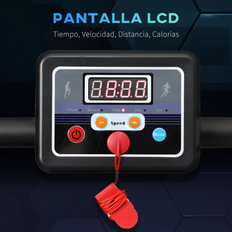 HOMCOM Cinta de Correr Plegable Velocidad de 1-10km/h Cinta de Andar Eléctrica con Pantalla LCD Botón de Emergencia y Carga Máx. 110 kg para Fitness Hogar Oficina 122x62,5x119 cm Plata y Negro