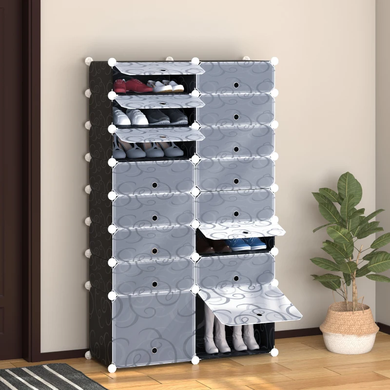 HOMCOM Armoire à Chaussures Modulable Range Chaussures L 95 x l 37 x H 160 cm 14 Cubes rectangulaires et 2 Grands Cubes Noir et Blanc en plastique