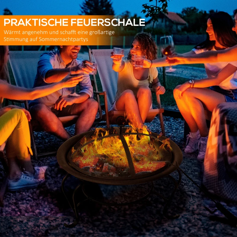 Outsunny Feuerschale Feuerstelle Feuerkorb für Holz und Holzkohle mit Funkenschutz