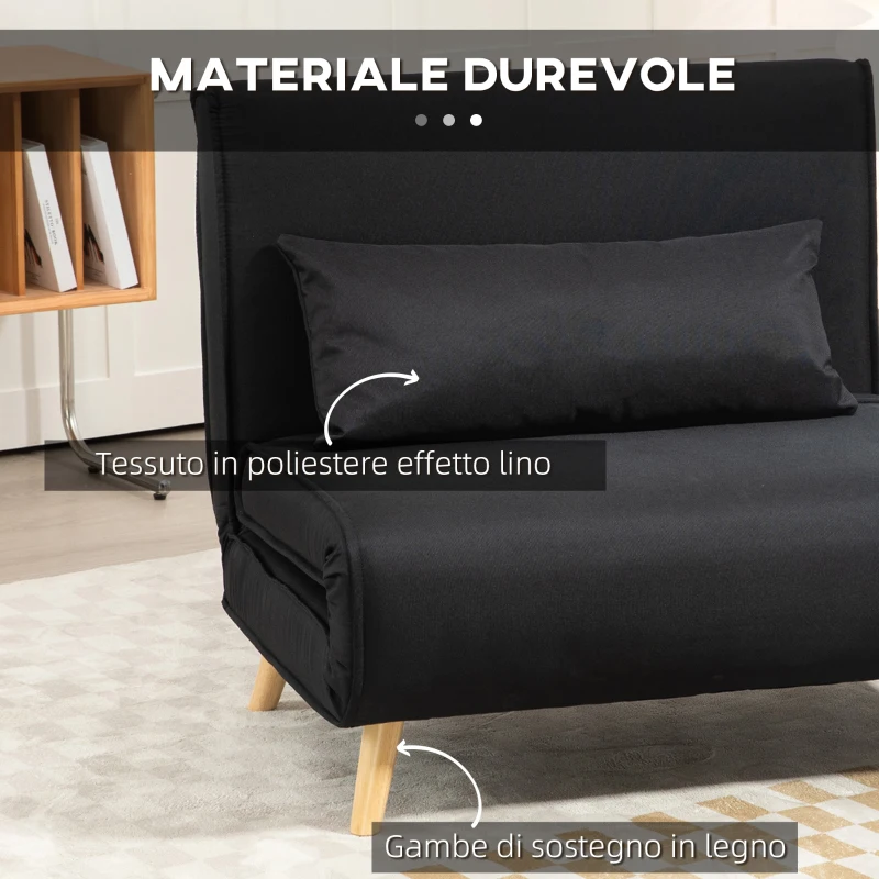 HOMCOM Poltrona Letto 3 in 1 con Schienale Reclinabile su 6 Posizioni in Tessuto, 94x78x80 cm, Nero
