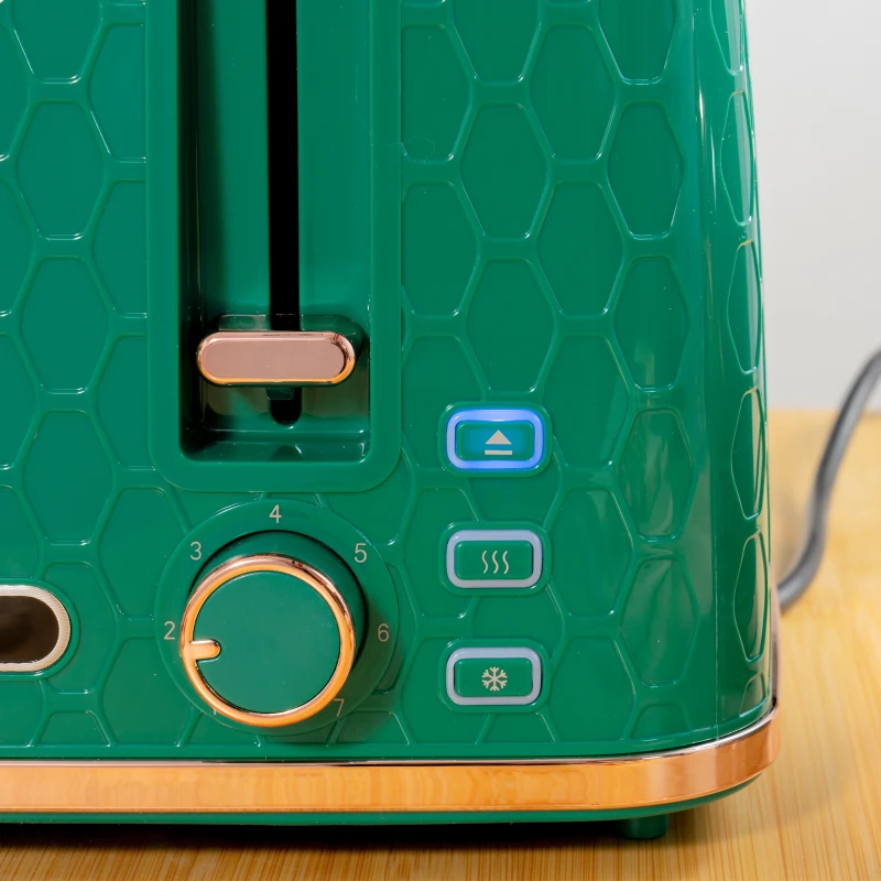 HOMCOM Kettle and Toaster Set, 1.7L 3000W Fast Boil Jug Kettle with Auto Shut Off, 4 Slice Toaster with 7 Level Browning Controls & Crumb Tray, UK Otter Thermostat, Green