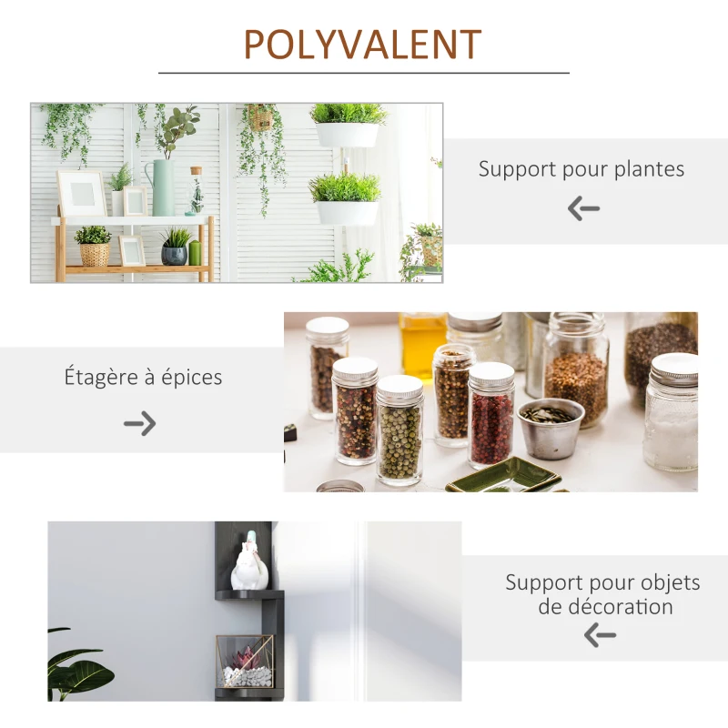 HOMCOM Étagère d'angle Murale à 5 Niveaux Hauteur 120 cm Forme de Zigzag en Bois Noire