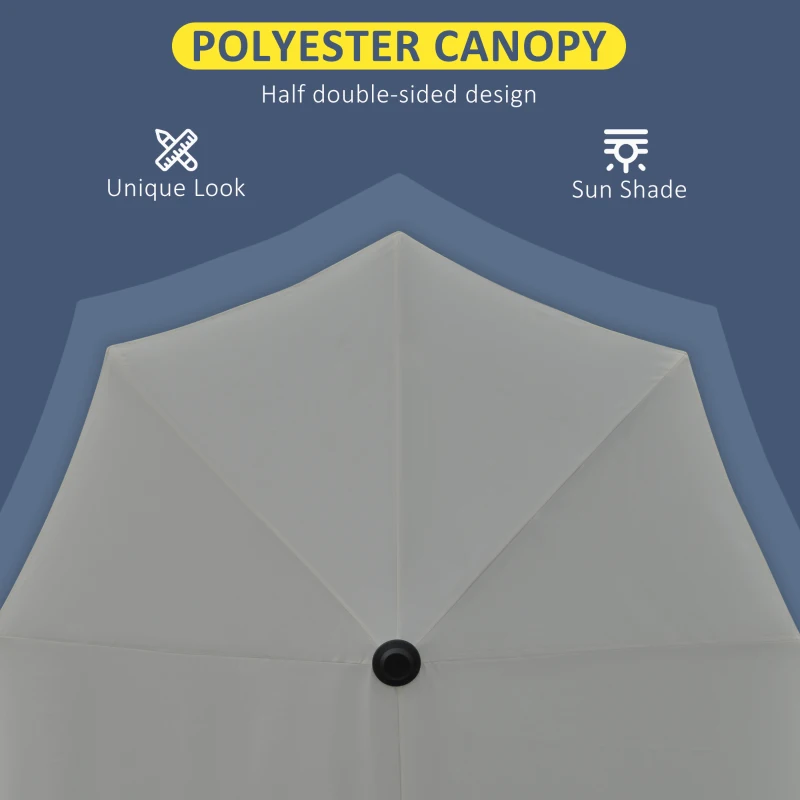 Outsunny 2m Half Parasol Market Umbrella Garden Balcony Parasol with Crank Handle, Base, Double-Sided Canopy, Dark Grey