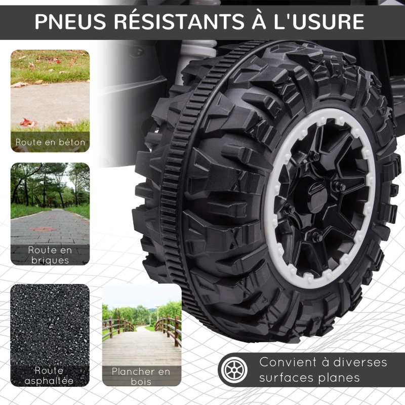 HOMCOM Quad buggy électrique enfant 12 V 6 Km/h max. effets lumineux selle pour enfant 3-5 ans métal PP noir blanc(m-5)