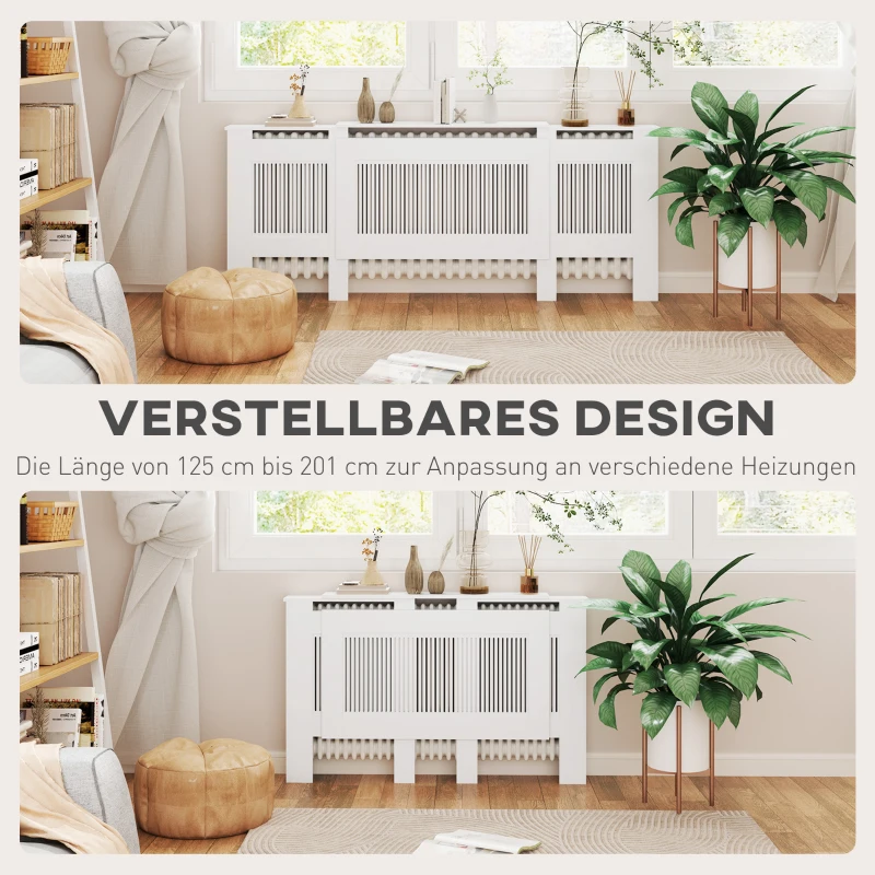 HOMCOM Heizkörperverkleidung, Lamellendesign, verstellbare Länge 125-201 cm, MDF, Weiß